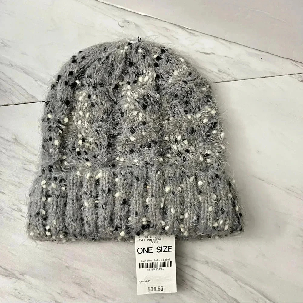 I.N.C International Concepts Beanie Hat Popcorn Speckled Grey Gray Cuffed Cozy